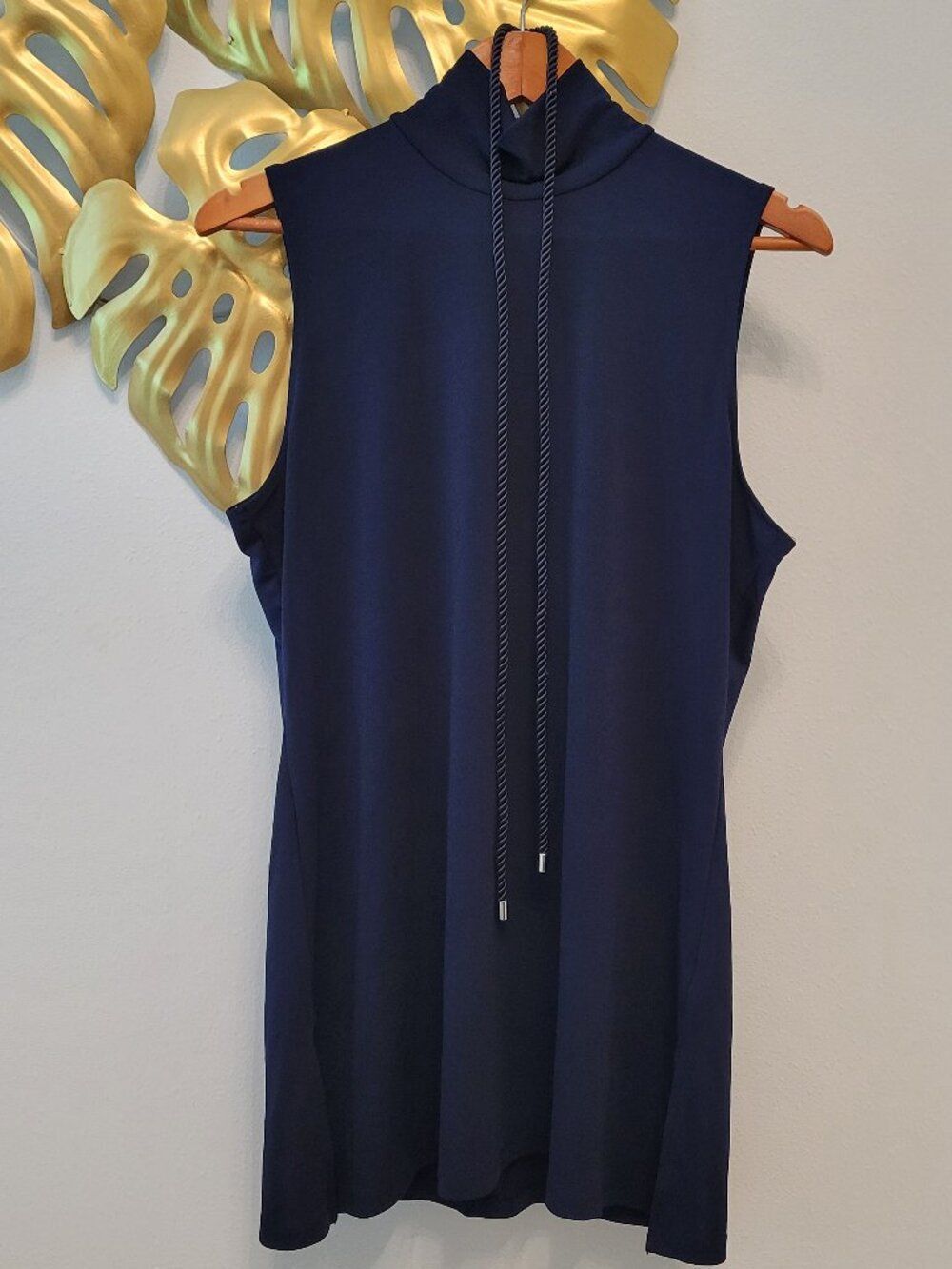 LAUREN Ralph Lauren Navy Blue Tunic Length Sleeveless Turtleneck w/ Corded Belt